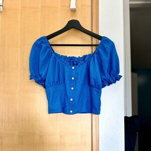 Free Gift! 🎁Vibrant Blue Elegant French-Style Fitted Crop Top Blouse-Brand New